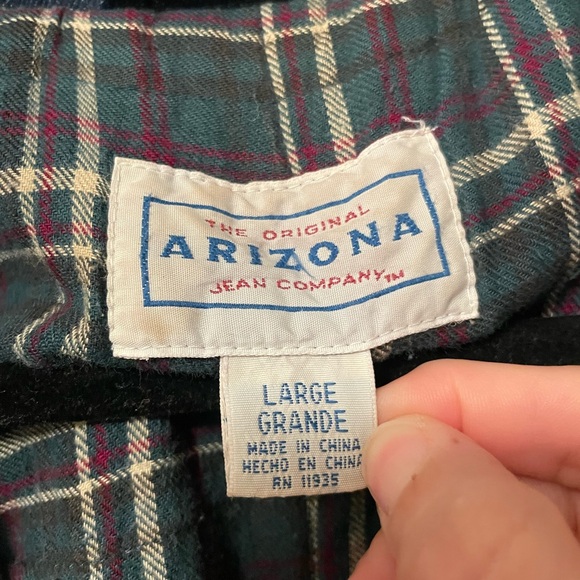 Vintage Arizona 90s Jean Jacket Flannel Lined Suede Leather Sleeves chore Coat L - Picture 3 of 15
